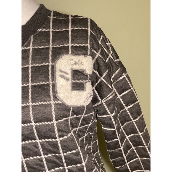California Who.A.U Gray Quilted Windowpane Letterman Sweatshirt Top Size S - Picture 3 of 9
